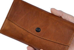 Cool Mens Leather Long Wallet for Men Long Trifold Brown Wallets