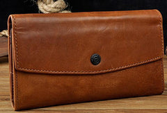 Cool Mens Leather Long Wallet for Men Long Trifold Brown Wallets