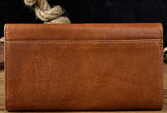 Cool Mens Leather Long Wallet for Men Long Trifold Brown Wallets