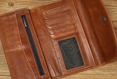 Cool Mens Leather Long Wallet for Men Long Trifold Brown Wallets