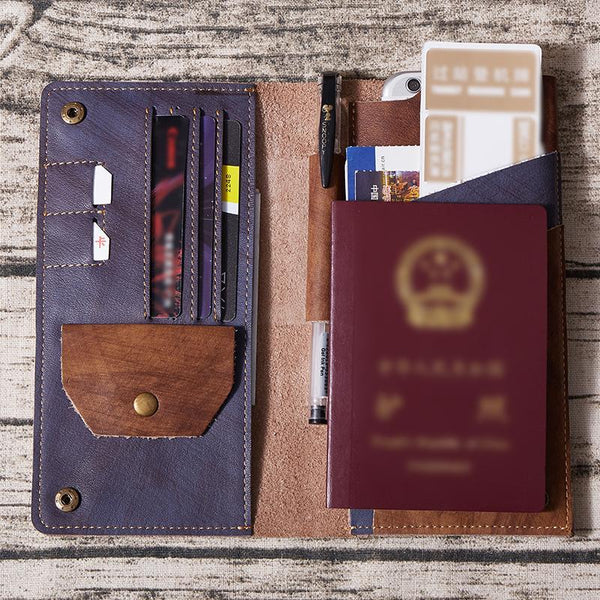 Cool Leather Long Wallet for Men Vintage Bifold Wallets Passport Travel Wallets - imessengerbags