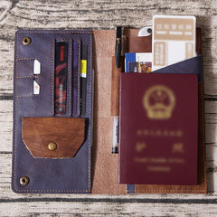 Cool Leather Long Wallet for Men Vintage Bifold Wallets Passport Travel Wallets - imessengerbags