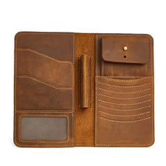Cool Leather Long Wallet for Men Vintage Bifold Wallet Passport Travel Wallet