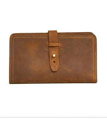 Cool Leather Long Wallet for Men Vintage Bifold Wallet Passport Travel Wallet