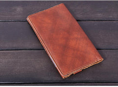 Cool Leather Long Wallet for Men Vintage Bifold Wallets Passport Travel Wallets - imessengerbags
