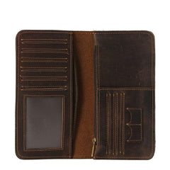 Cool Leather Long Wallet for Men Vintage Bifold Wallet with Multi Cards