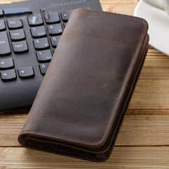 Cool Leather Long Wallet for Men Vintage Bifold Wallet with Multi Cards