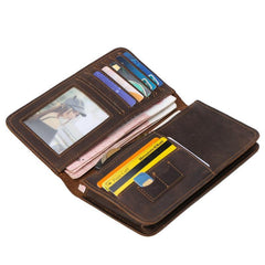 Cool Leather Long Wallet for Men Vintage Bifold Wallet with Multi Cards