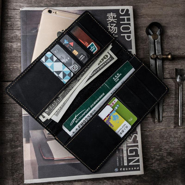 Leather Long Wallets for Men Travel Wallet Passport Bifold Wallet for Men - imessengerbags