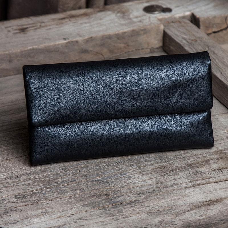Leather Long Wallets for Men Trifold Black Men Long Wallet - imessengerbags