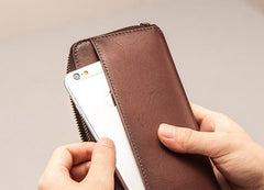 Leather Long Wallets for Men Zipper Long Wallet - imessengerbags