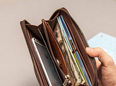 Leather Long Wallets for Men Zipper Long Wallet - imessengerbags