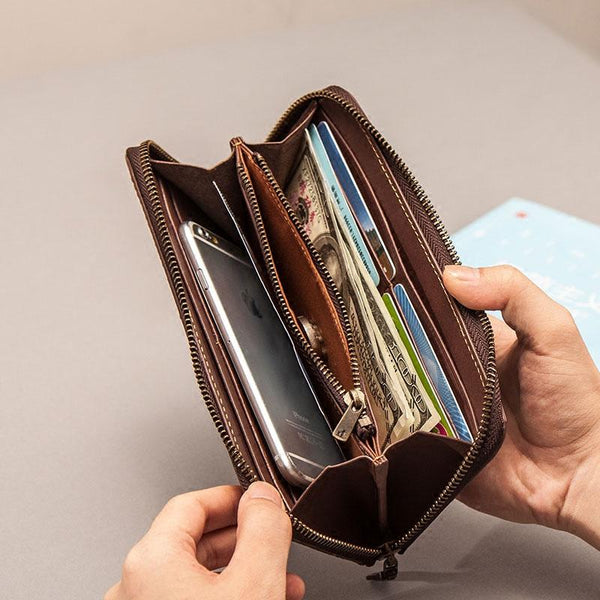 Leather Long Wallets for Men Zipper Long Wallet - imessengerbags