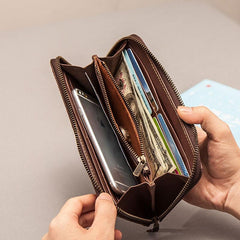 Leather Long Wallets for Men Zipper Long Wallet - imessengerbags