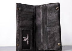 Leather Long Wallets for men Bifold Vintage Men Long Wallet
