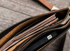 Leather Long Wallets for men Bifold Vintage Men Long Wallet