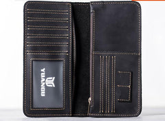 Leather Long Wallets for men Bifold Vintage Men Long Wallet