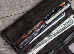 Leather Long Wallets for men Bifold Vintage Men Long Wallet