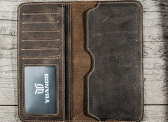Leather Long Wallets for men Bifold Vintage Men Long Wallet