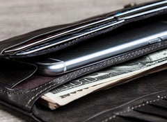 Leather Long Wallets for men Bifold Vintage Men Long Wallet