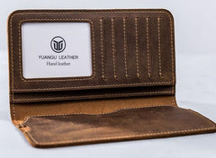 Leather Long Wallets for men Bifold Vintage Men Long Wallet