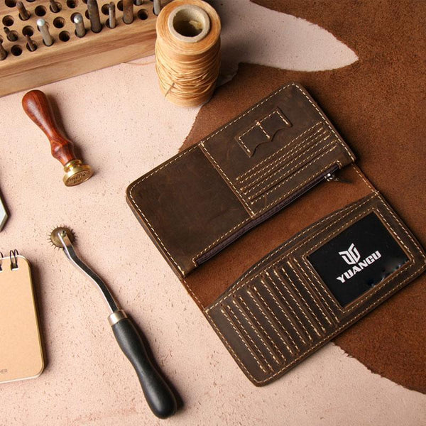 Leather Long Wallets for men Bifold Vintage Men Long Wallet - imessengerbags