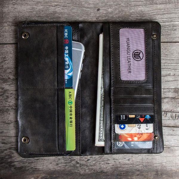 Leather Long Wallets for men Bifold Vintage Men Long Wallet - imessengerbags