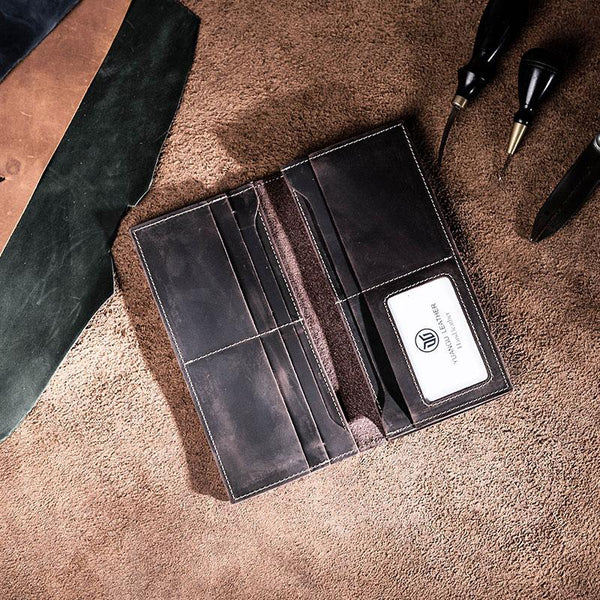 Leather Long Wallets for men Bifold Vintage Men Long Wallet - imessengerbags