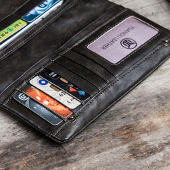 Leather Long Wallets for men Bifold Vintage Men Long Wallet