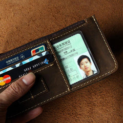 Leather Long Wallets for men Bifold Vintage Men Long Wallet