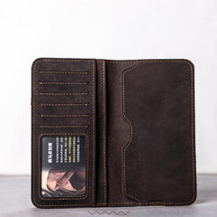 Leather Long Wallets for men Bifold Vintage Men Long Wallet