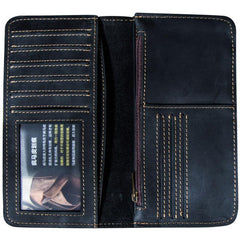 Leather Long Wallets for men Bifold Vintage Men Long Wallet