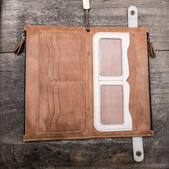 Leather Long Wallets for men Bifold Vintage Men Long Wallet