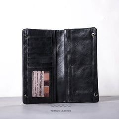 Leather Long Wallets for men Bifold Vintage Men Long Wallet