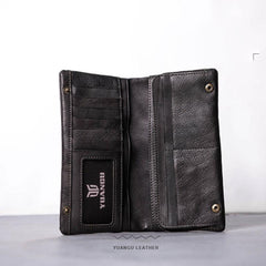 Leather Long Wallets for men Bifold Vintage Men Long Wallet