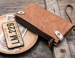 Leather Long Wallets for men Bifold Vintage Men Long Wallet