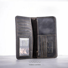 Leather Long Wallets for men Bifold Vintage Men Long Wallet