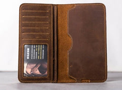 Leather Long Wallets for men Bifold Vintage Men Long Wallet