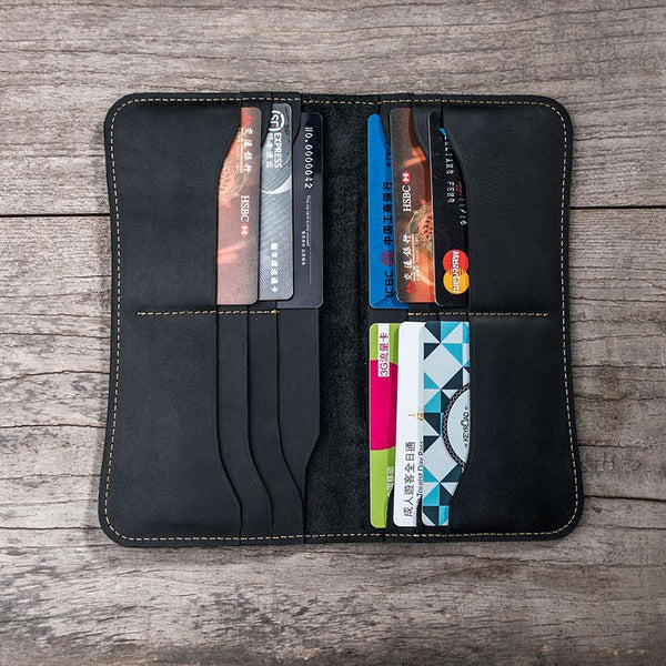 Leather Long Wallets for men Black Bifold Men Long Wallet - imessengerbags