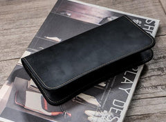 Leather Long Wallets for men Black Bifold Men Long Wallet - imessengerbags