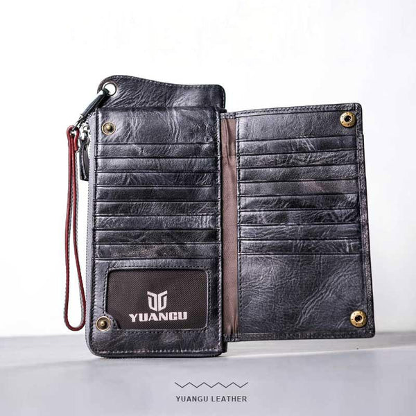 Leather Long Wallets for men Chain Wallet Bifold Vintage Men Biker wallet - imessengerbags