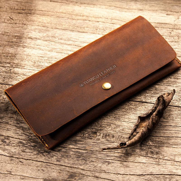 Leather Long Wallets for men Slim Bifold Vintage Men Long Wallet - imessengerbags