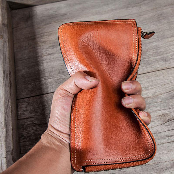 Leather Long Wallets for men Zipper Bifold Vintage Men Long Wallet - imessengerbags