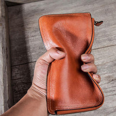 Leather Long Wallets for men Zipper Bifold Vintage Men Long Wallet