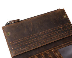 Leather Long wallets for Men Wallet Vintage Zipper Credit Cards Wallet for Men Bifold