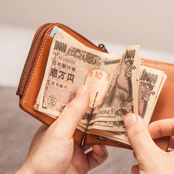 Leather Men Slim Small Wallet Bifold Small Money Clip Wallet for Men - imessengerbags