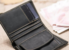 Leather Men Slim Small Wallet Bifold Small Vintage Wallet for Men - imessengerbags