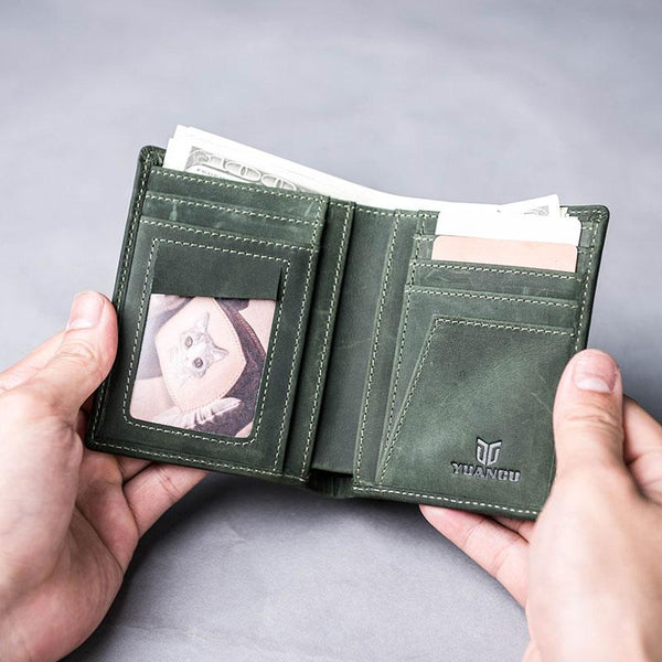 Leather Men Slim Small Wallet Bifold Small Vintage Wallet for Men - imessengerbags
