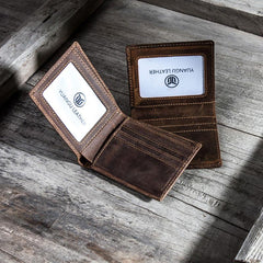 Leather Men Slim Small Wallet Bifold Small Vintage Wallet for Men - imessengerbags