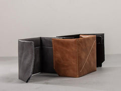 Leather Men Slim Small Wallet Trifold Small Vintage Wallet for Men - imessengerbags